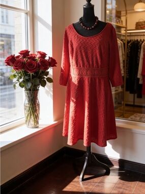 New American Rag Red Textured Scoop-Neck Lined A-Line Dress Size 1X